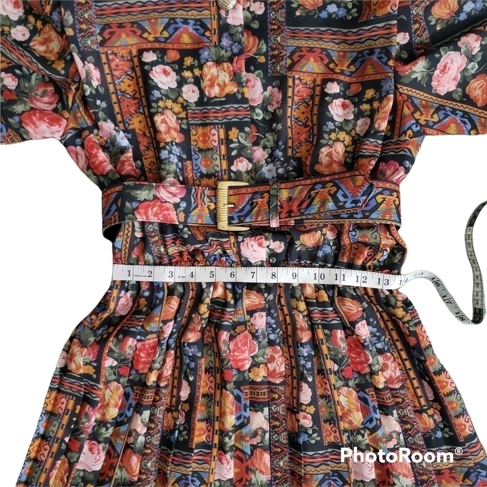 Vintage Lady Caroe Colorful Aztec Floral Print Dress With Belt - Picture 4 of 7